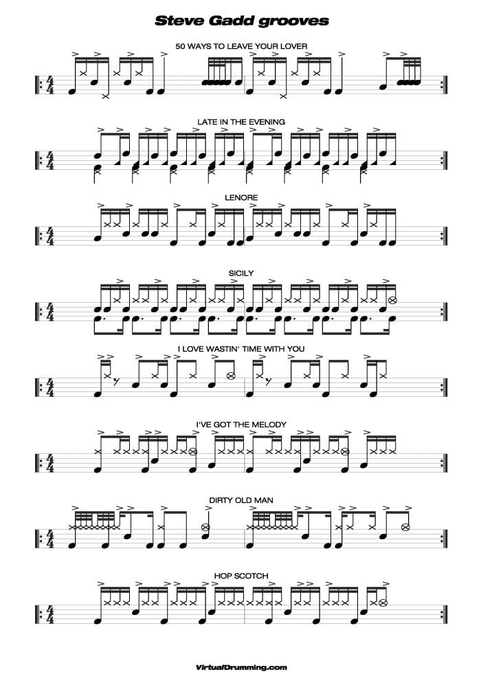 Drum sheet music lesson Steve Gadd grooves