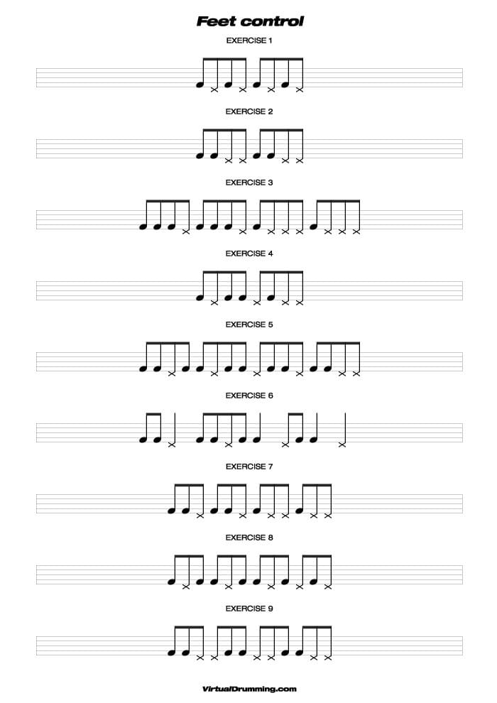 Drum sheet music lesson Feet control