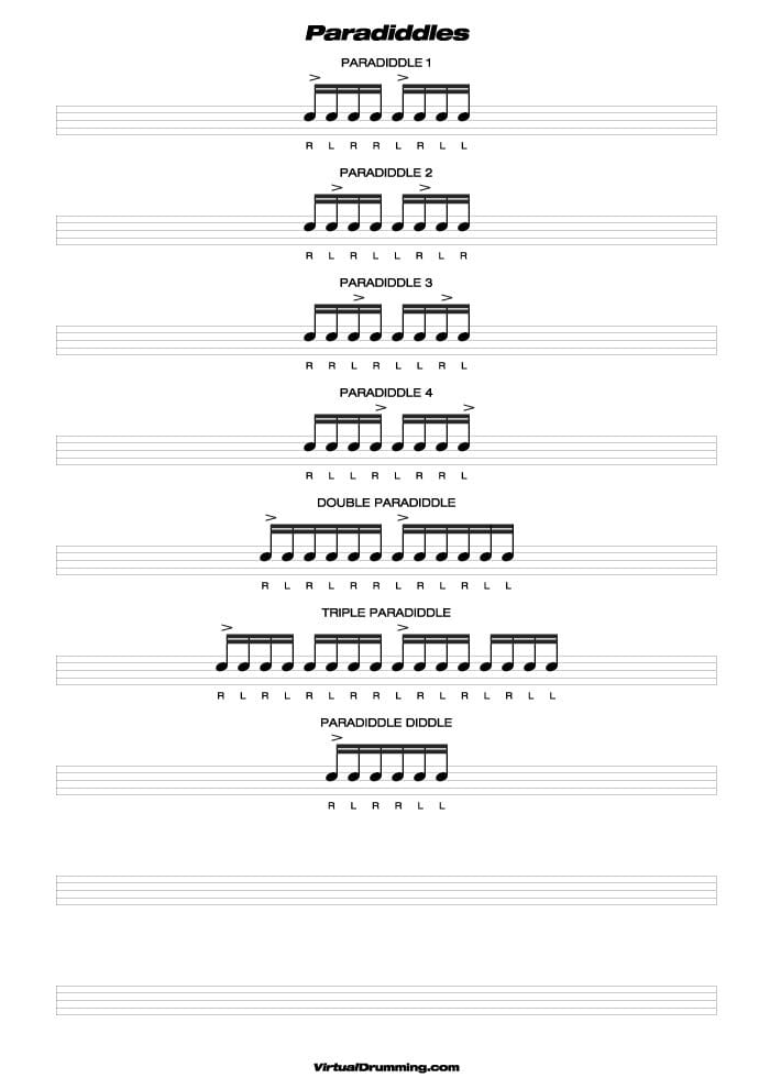 Drum sheet music lesson Paradiddles