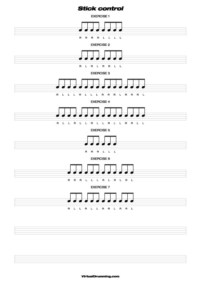 Drum sheet music lesson Stick control