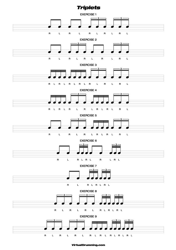 Drum sheet music lesson Triplets