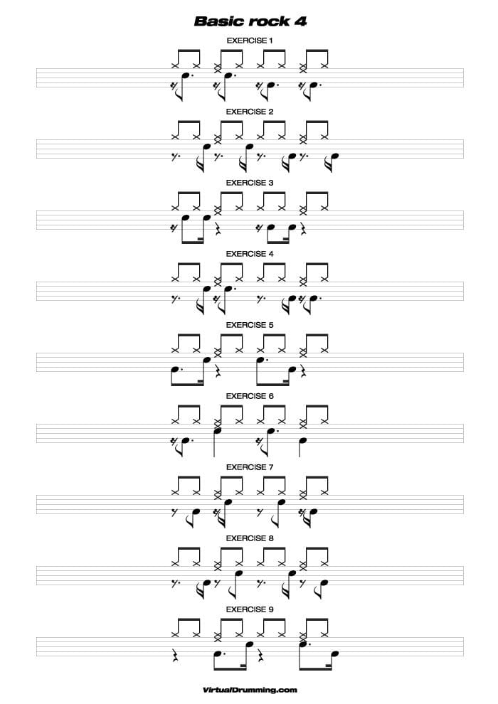 Drum sheet music lesson Basic Rock 4