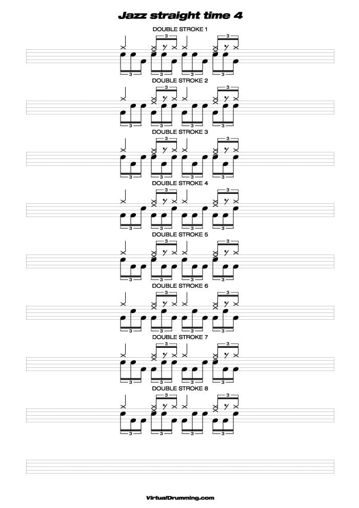 Drum sheet music lesson Jazz Straight time 4