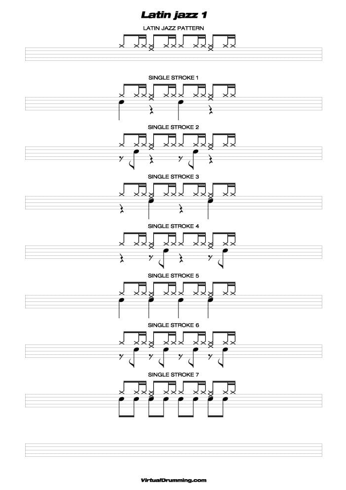 Drum sheet music lesson Latin Jazz 1