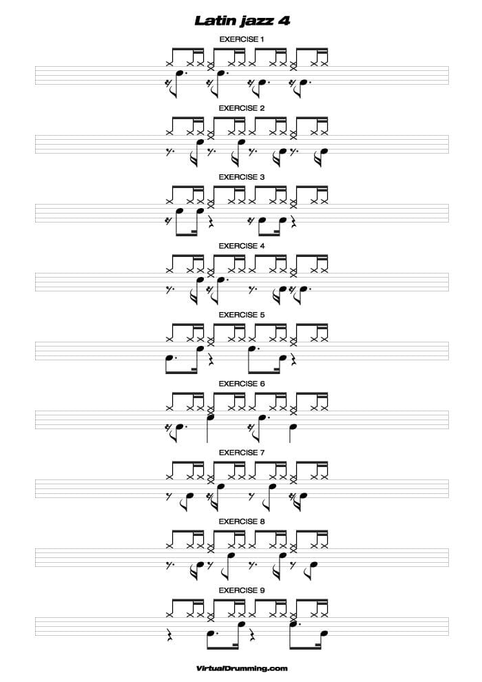 Drum sheet music lesson Latin Jazz 4