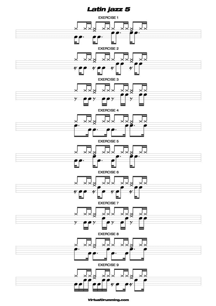 Drum sheet music lesson Latin Jazz 5