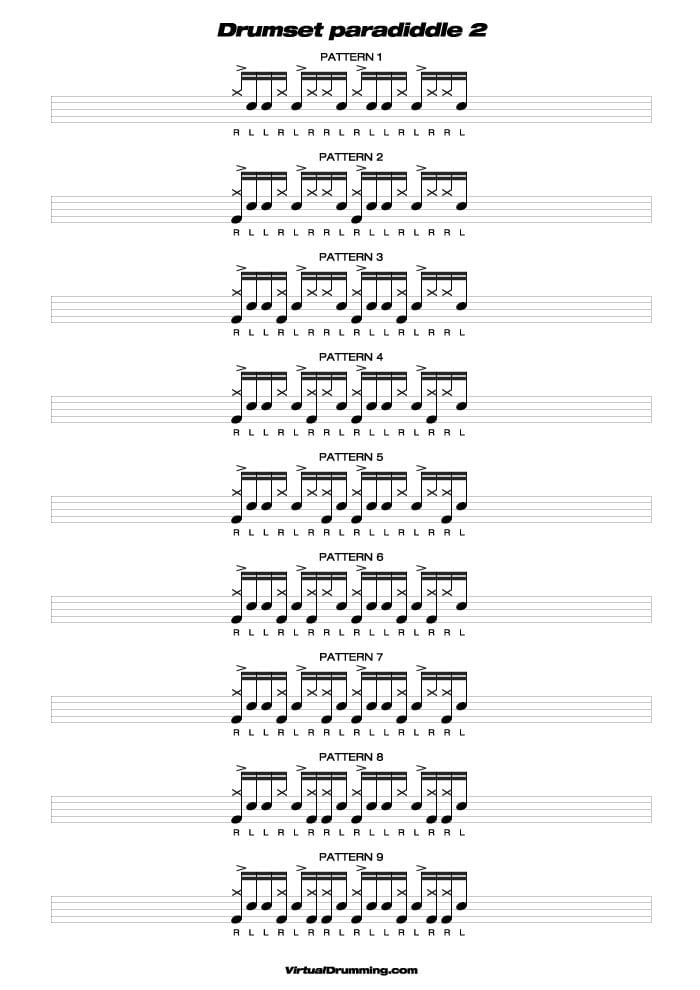 Drum sheet music lesson Drumset paradiddle 2