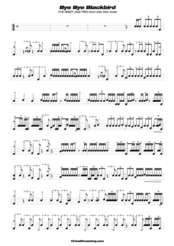 Drum sheet music lesson Elvin Jones drum solo