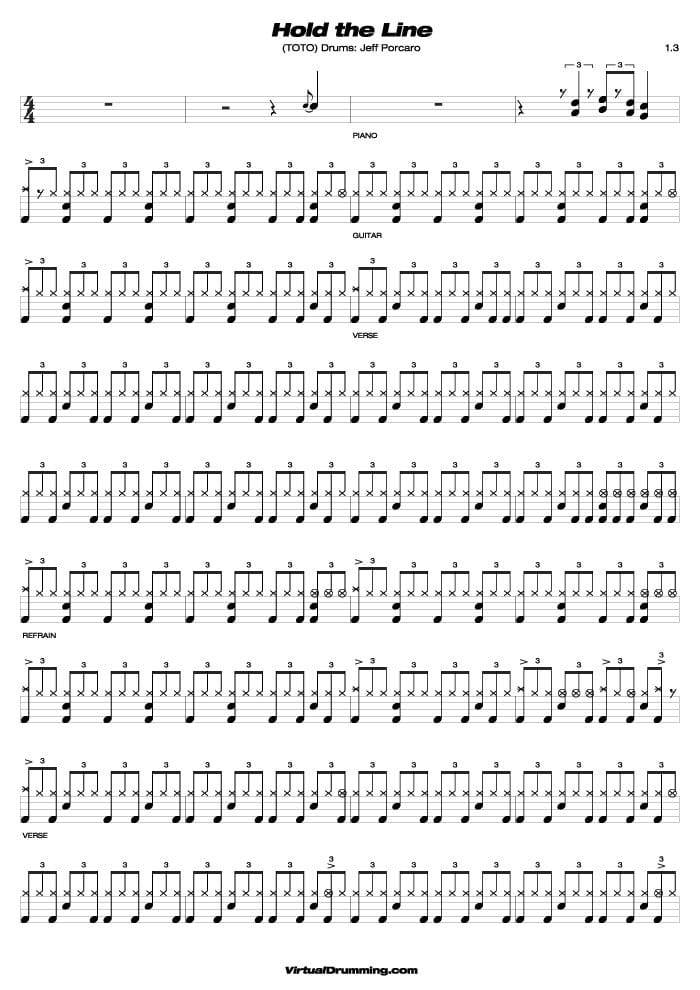 Drum Partitures Jeff Porcaro Hold The Line Tabs Sheet Music