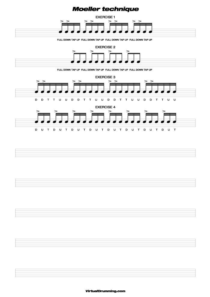 Drum sheet music lesson Moeller Technique