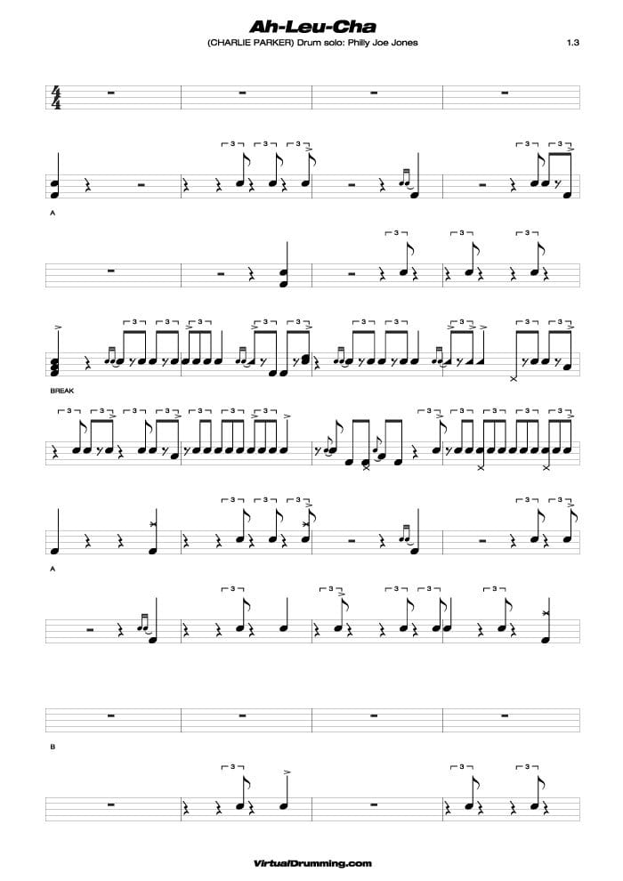 Drum sheet music lesson Philly Joe Jones drum solo