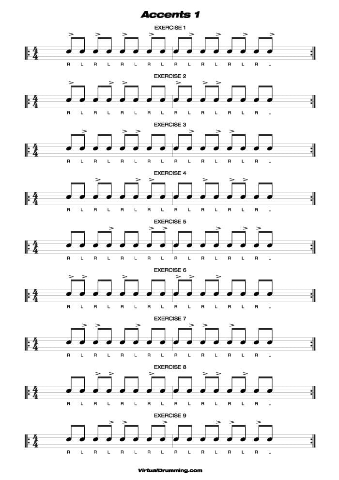 Drum sheet music lesson Accents 1