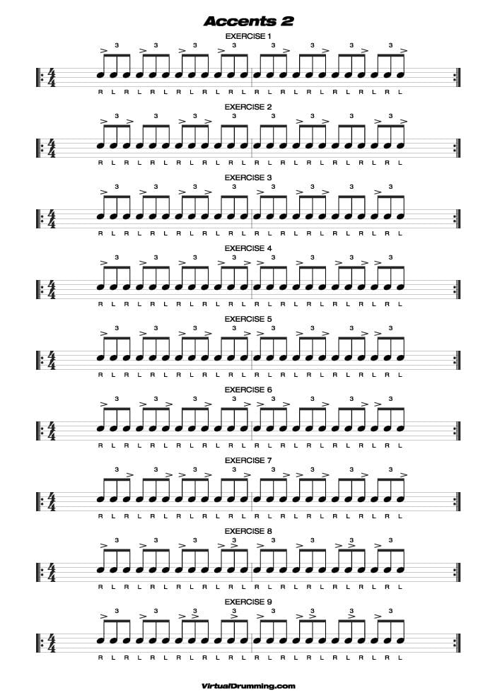 Partitura clase de batería Acentos 2