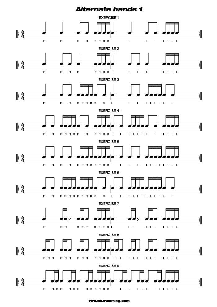 Drum sheet music lesson Alternate hands 1