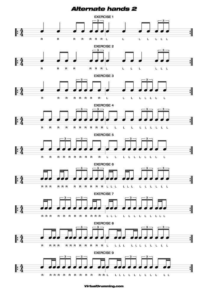 Drum sheet music lesson Alternate hands 2