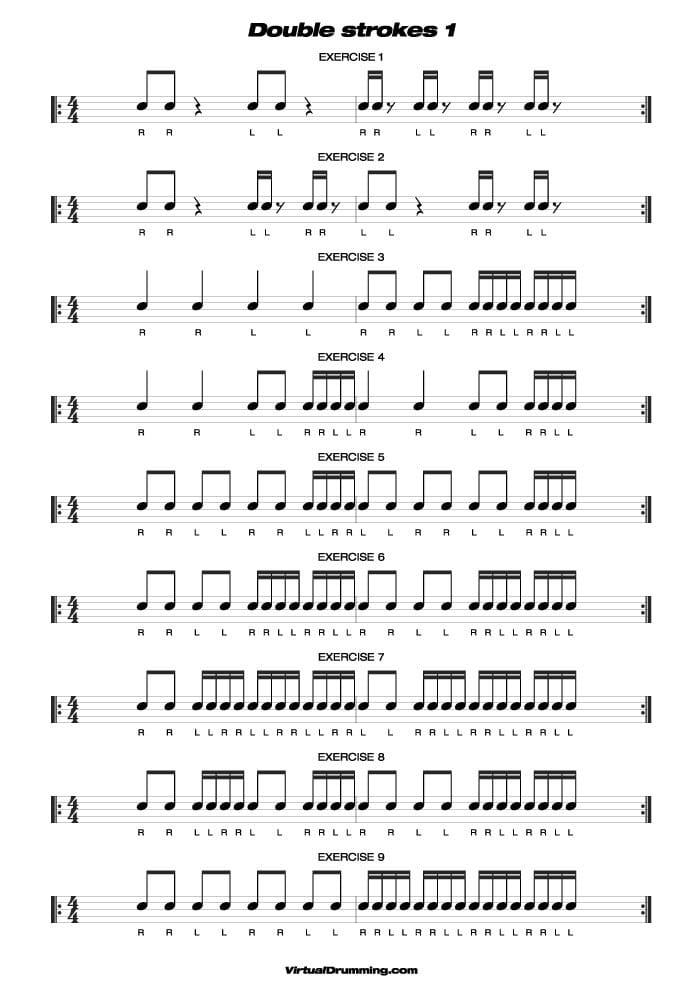 Drum sheet music lesson Double stroke 1
