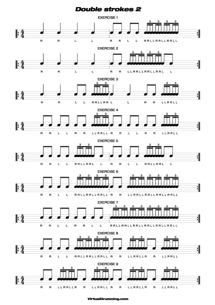 Drum sheet music lesson Double stroke 2