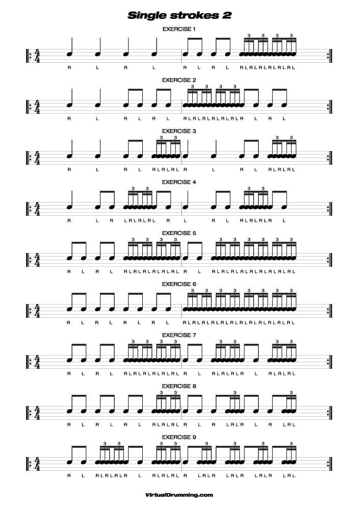 Drum sheet music lesson Single stroke 2