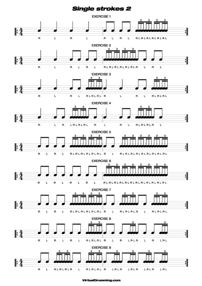 Partitura clase de batería Golpes sencillos 2